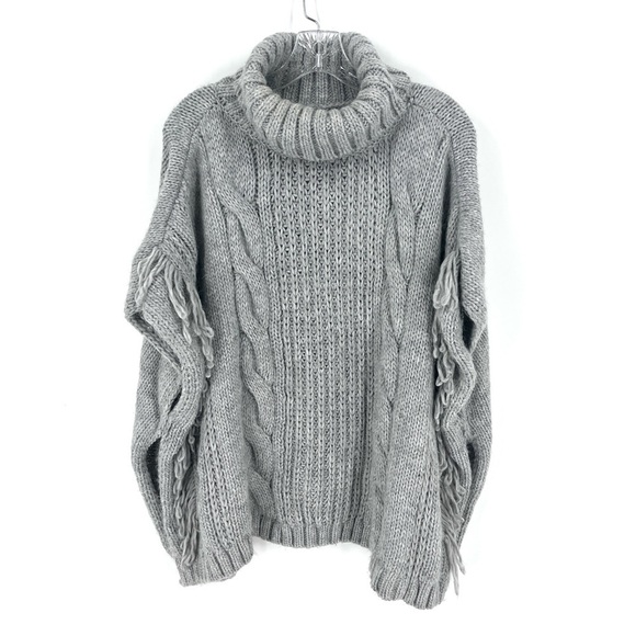 LOFT Womens Oversized Gray Chunky Knit Poncho Turtleneck - Picture 2 of 9